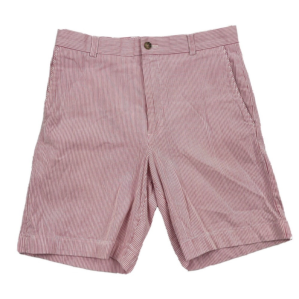 Oxford Golf Pink White Stripe Seersucker Chino Shorts Flat Front Stretch Sz 30